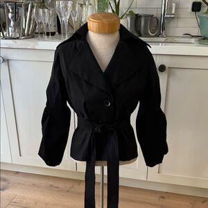 Samuel Dong stretch taffeta finish Elegant Black Women's Jacket w ruched sleeves